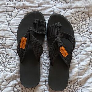 Black Slide Sandals with Orange Accents
